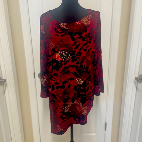 Chico's Red and Black Asymmetrical tunic - Picture 1 of 4